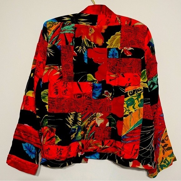 Chico's Silk Boho Patchwork Embroidered Open Front Peplum Jacket Cardigan - Picture 1 of 8